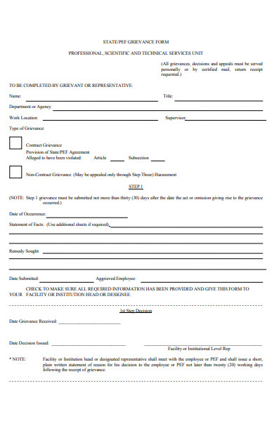 staff grievance form