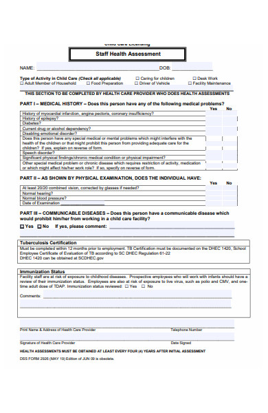 staff health assessment form