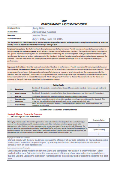 staff performance assessment form