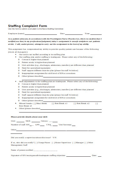 staffing complaint form