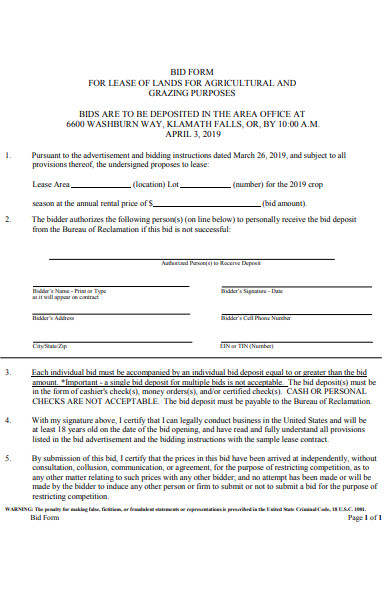 standard bid form in pdf
