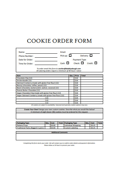 standard cookie order form