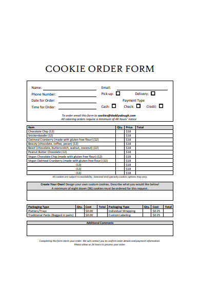 Printable Cookie Order Form Template Free Printable Forms Free Online