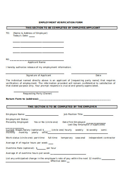 standard employment verification form