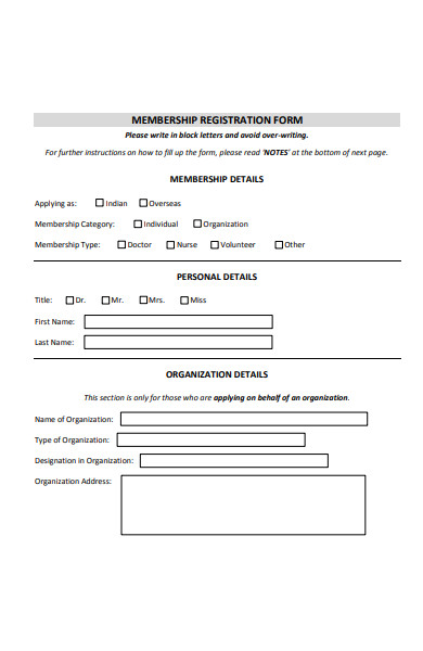 standard membership registration form