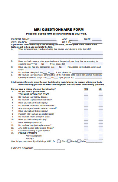 standard questionnaire form