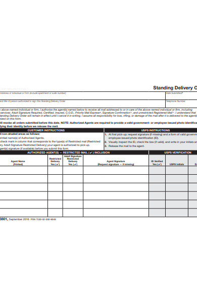 standing delivery order form
