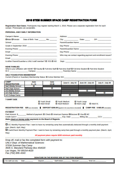 stem summer camp registration form
