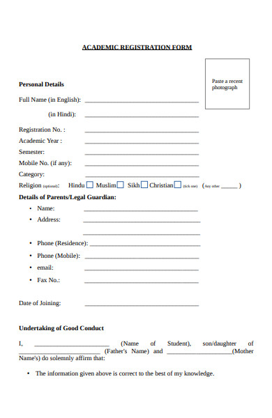 student academic registration form