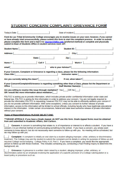 student concern grievance form