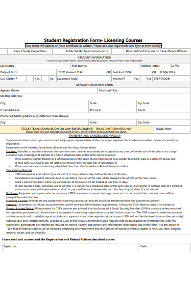 student course registration form