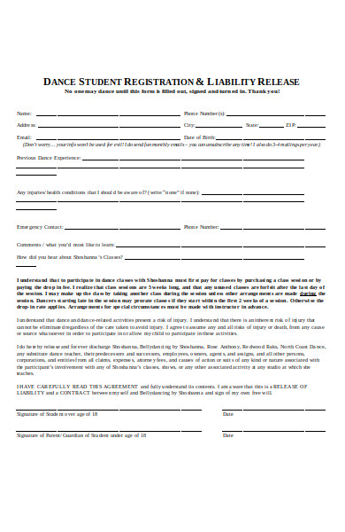 student dance registration form