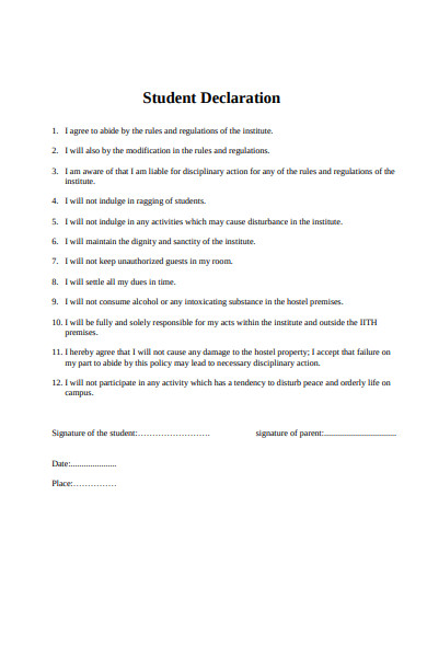 student declaration registration form