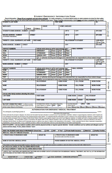 student emergency information form