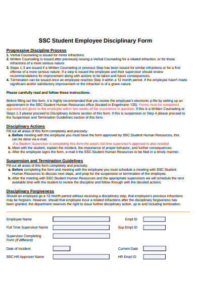student employee disciplinary form