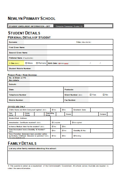 Free 30 Enrolment Forms In Pdf Ms Word