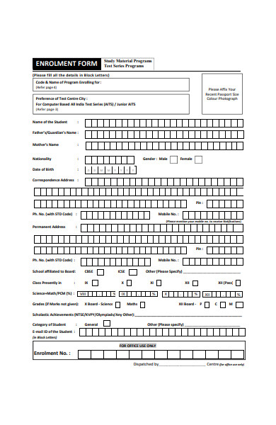 student enrolment form in pdf