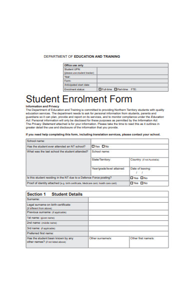 FREE 34+ Enrolment Form Samples, PDF, MS Word, Google Docs