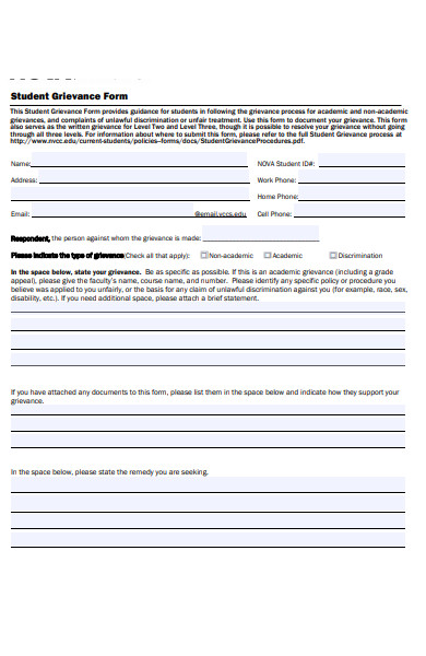 student grievance form
