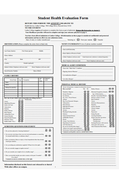 student health evaluation form