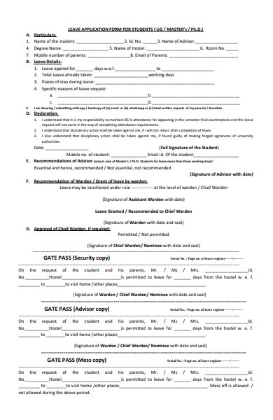 student leave application form