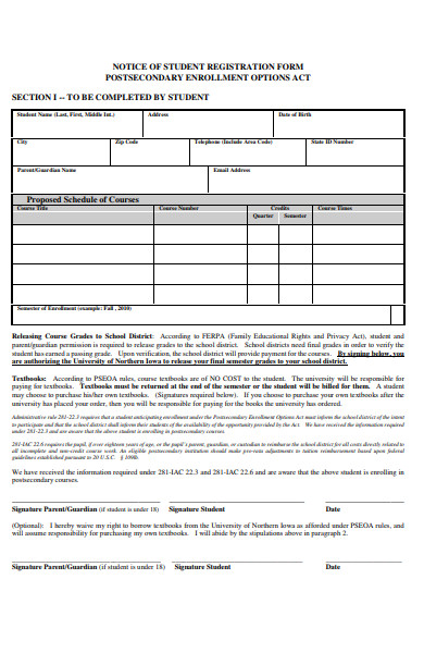 student notice registration form