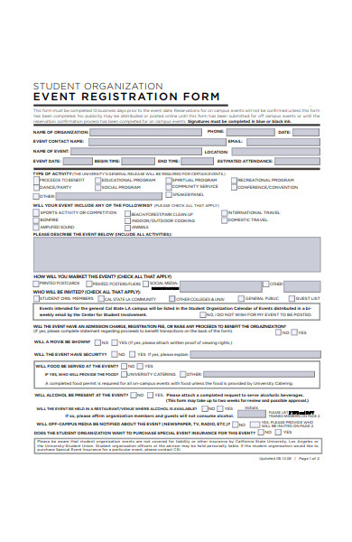 student organisation event registration form