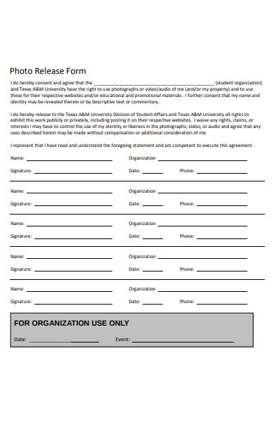 student photo release form
