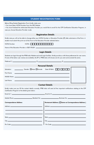 student registration detail form