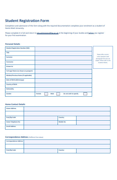 student registration form sample