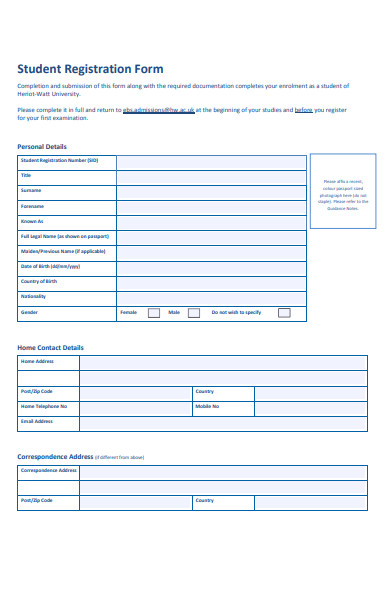 Student Registration Form Template Free Download