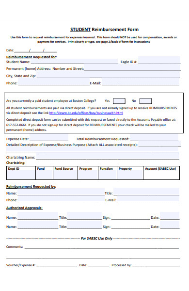 student reimbursement form