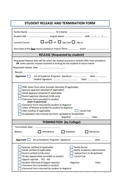 student termination form