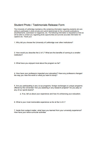 student testimonial form