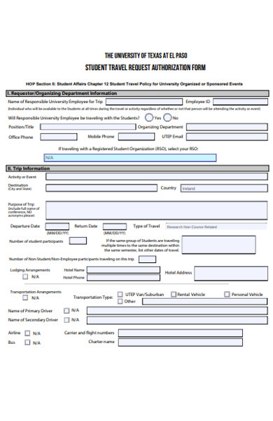 student travel authorization request form