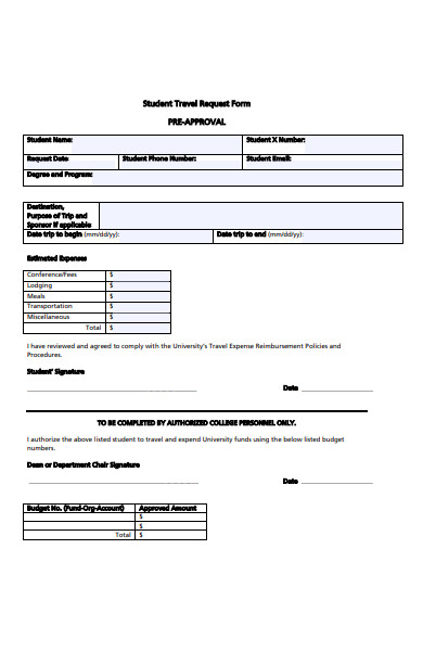 student travel request form