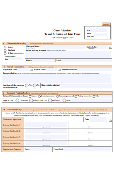 student travel and business expense claim form