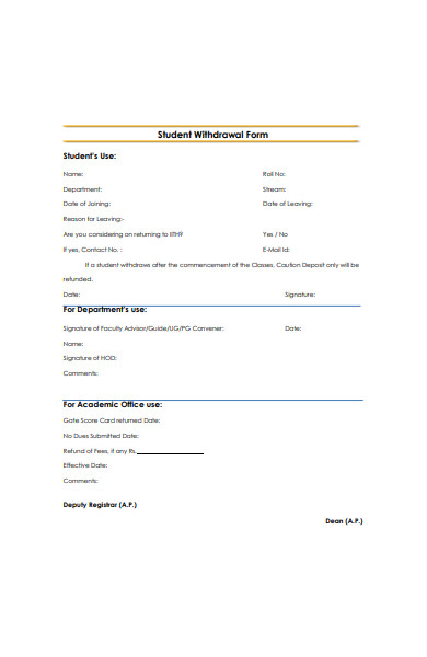student withdrawal form