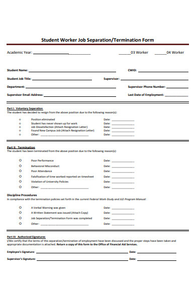 student worker job termination form