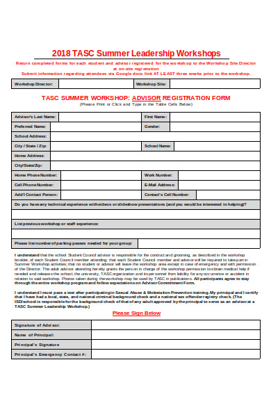 student workshop registration form