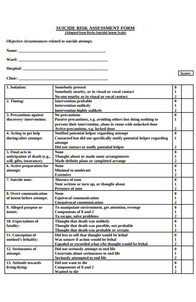 suicide risk assessment form