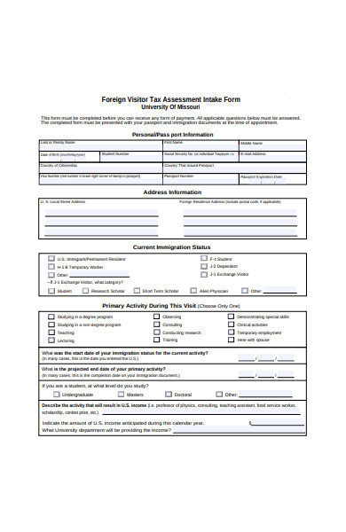 tax assessment intake form
