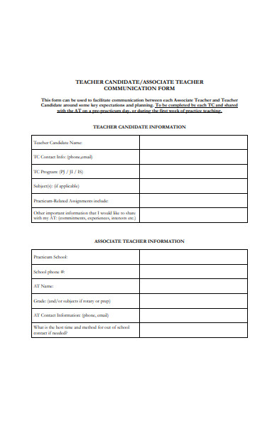 teacher communication form