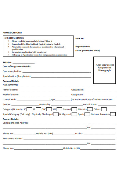 teachers admission form