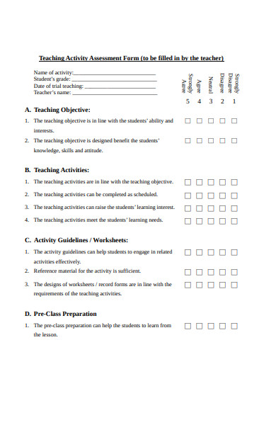teaching activity assessment form