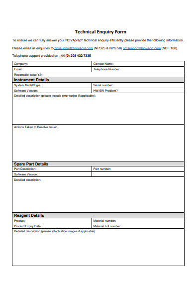 technical enquiry form