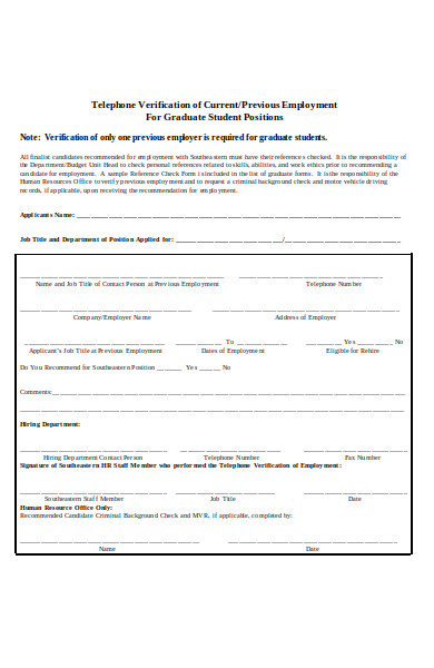 telephone employment verification form