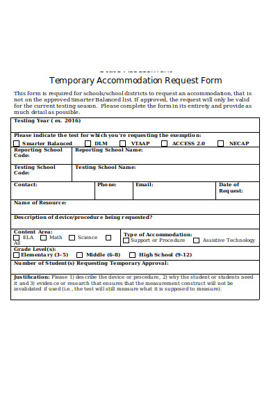 temporary accommodation request form
