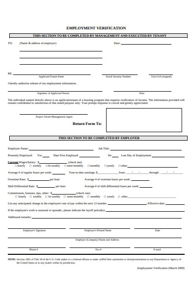tenant employment verification form