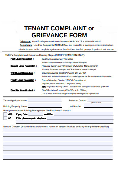 tenant grievance form